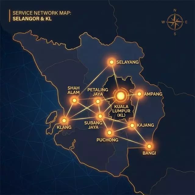 Peta kawasan servis Selangor dan KL